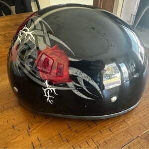 Black Motorcycle Helmet with Red Rose Design